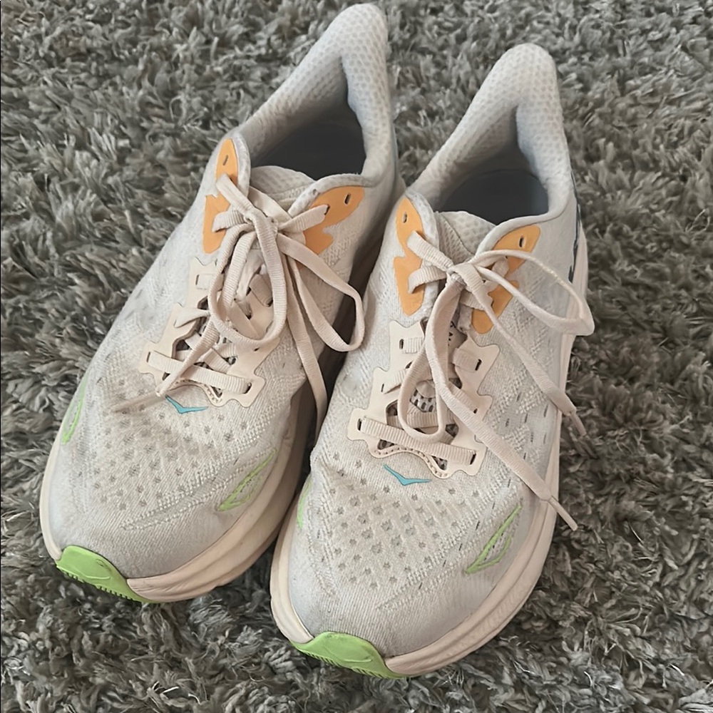 Hoka Women's Athletic Shoes in Cream and Lime